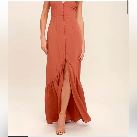 Simpatico Rust Orange Maxi Dress, sz M - Picture 6 of 8